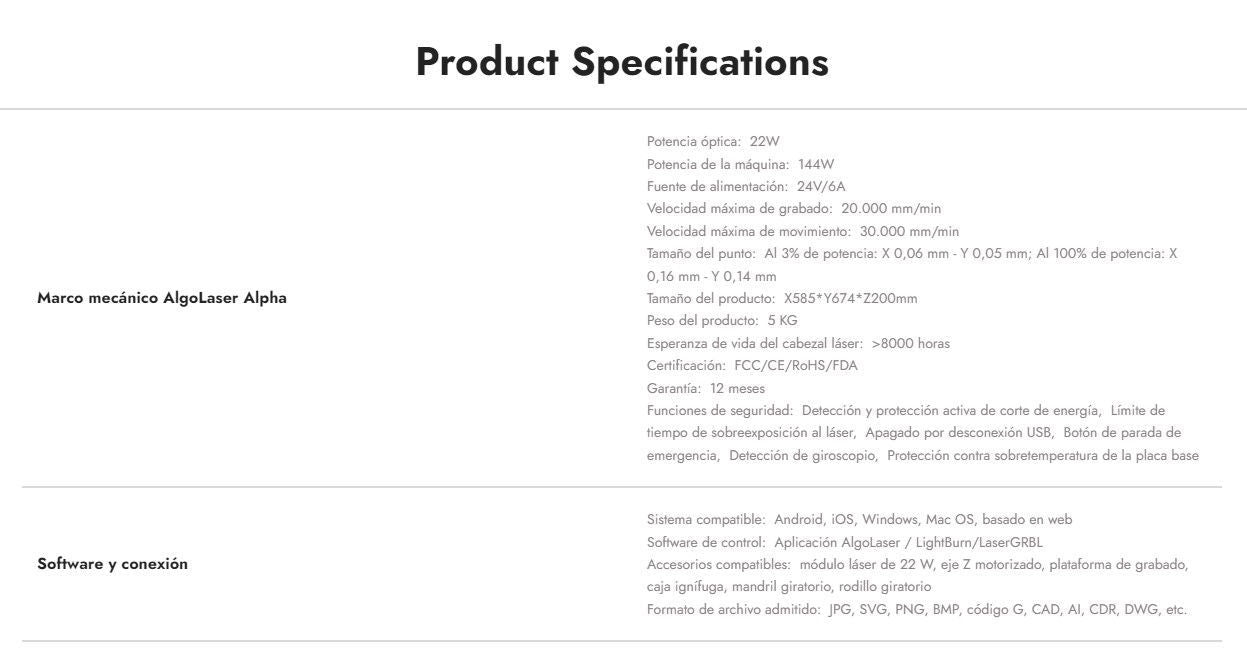 Grabadora y Cortadora Láser AlgoLaser Alpha 22W